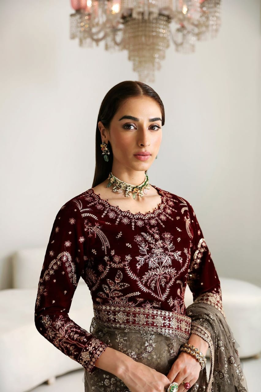 Embroidered Velvet Saree by ALIZEH