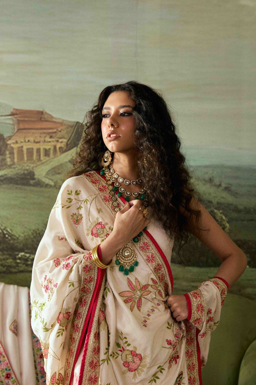 Chintz White - Handcrafted Raw Silk Shawl by Vashah - Shopping Karado