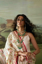 Vashah Chintz White - Hand Embroidered Raw Silk Shawl - Shopping Karado