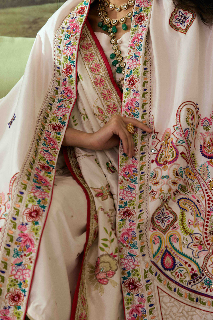 Vashah Kashmiri - Hand Embroidered Raw Silk Shawl - Shopping Karado