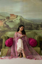 Vashah Shaam-e-Gul - Hand Embroidered Organza Shawl - Shopping Karado