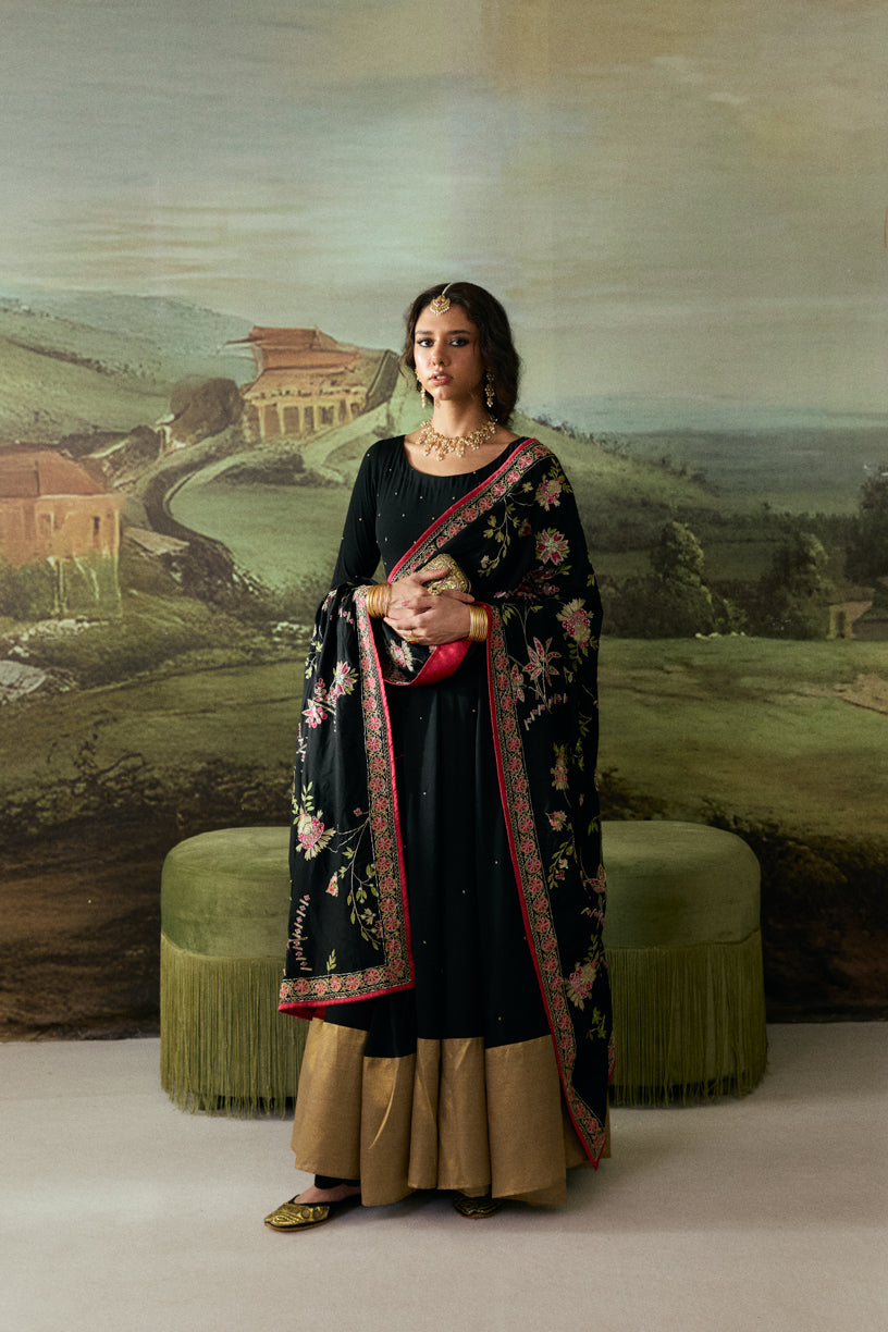 Chintz Noir - Handcrafted Raw Silk Shawl by Vashah - Shopping Karado
