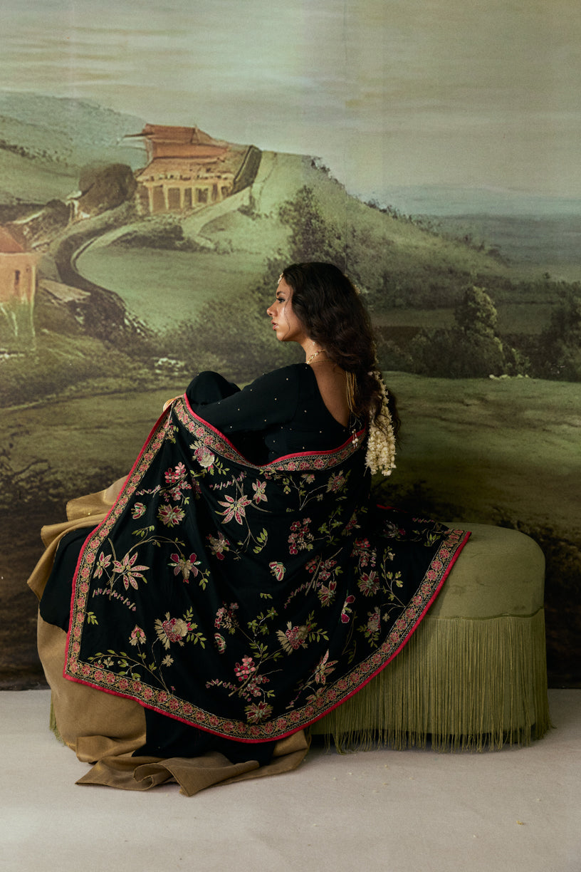Chintz Noir - Black Embroidered Luxury Shawl - Buy Online Pakistan