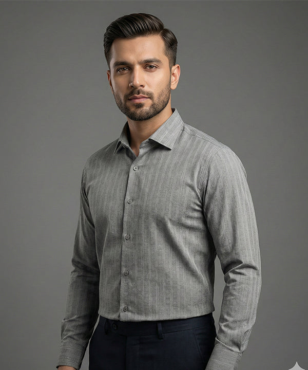 Men'S Dress Shirt - Grey Stripe Dsh-0287 - Grey - View 1
