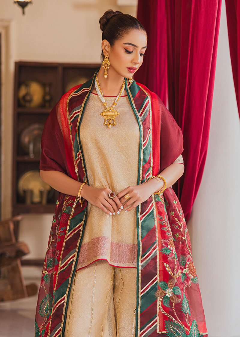 Shajar Shawl - Red Embroidered Luxury Shawl - Buy Online Pakistan