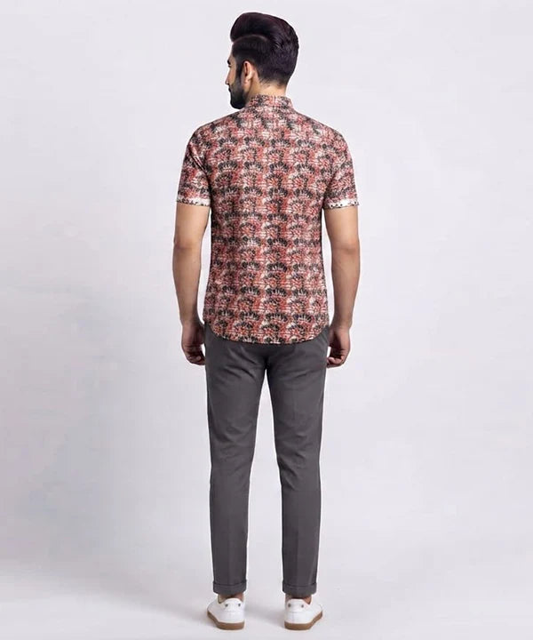 Men's Casual Printed Red Half Sleves Shc-1776 (H)