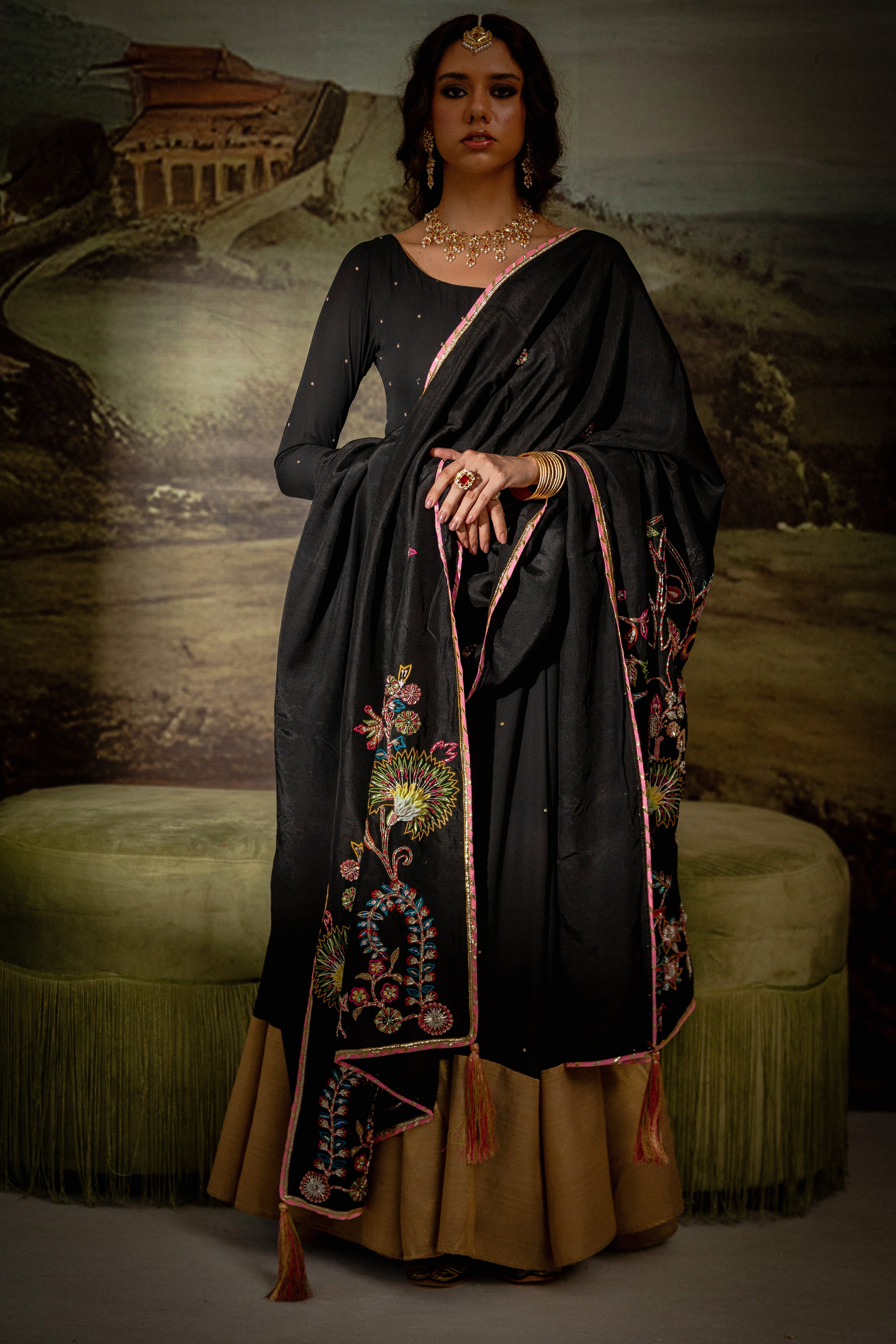 Midnight Chintz - Red Embroidered Luxury Shawl - Buy Online Pakistan