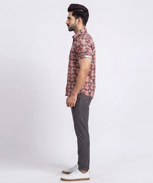 Men's Casual Printed Red Half Sleves Shc-1776 (H)
