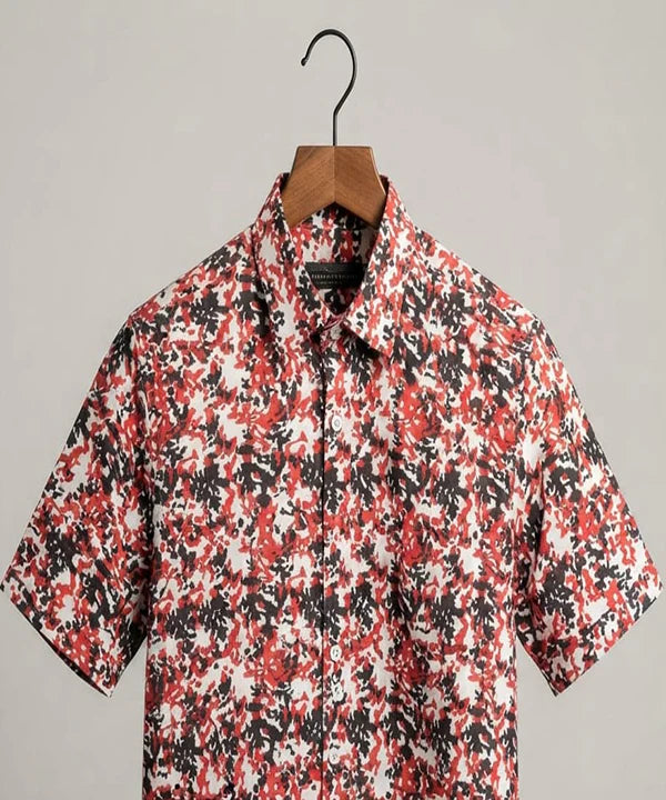 Men's Casual Printed Red Half Sleves Shc-1776 (H)