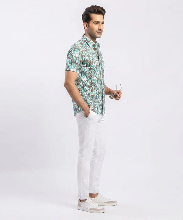 Men's Casual Printed Ferozi Half Sleves Shc-1776 (H)