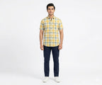 Men's Casual Yellow Chk Half Sleves Shc-1838 ORG