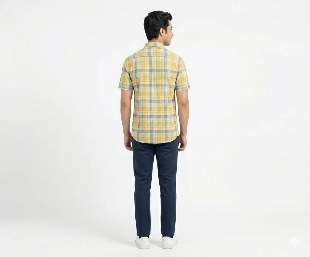 Men's Casual Yellow Chk Half Sleves Shc-1838 ORG