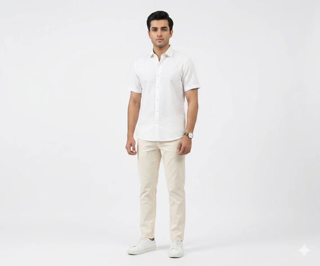Men's Casual White Dotted Half Sleves Shc-2047 ORG