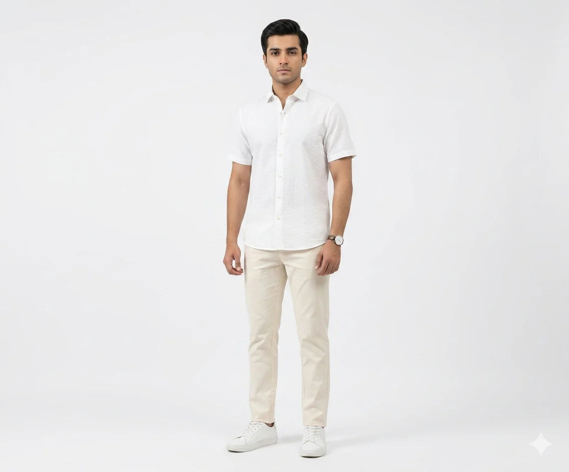 Men's Casual White Dotted Half Sleves Shc-2047 ORG