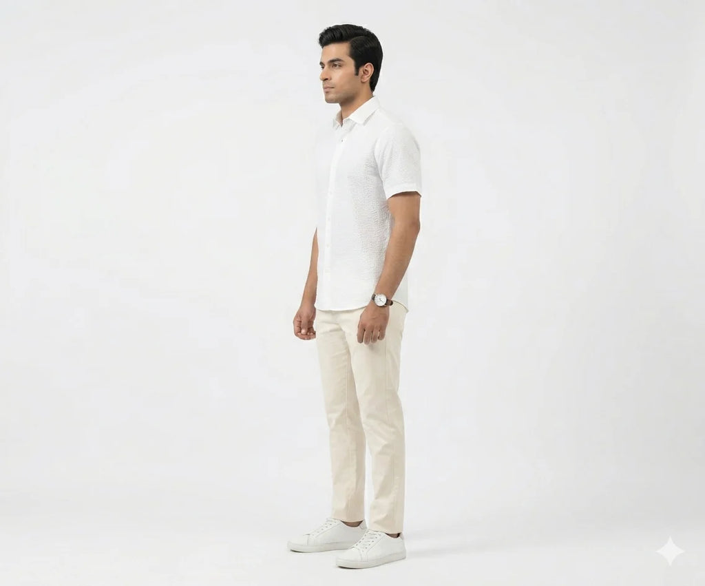 Men's Casual White Dotted Half Sleves Shc-2047 ORG