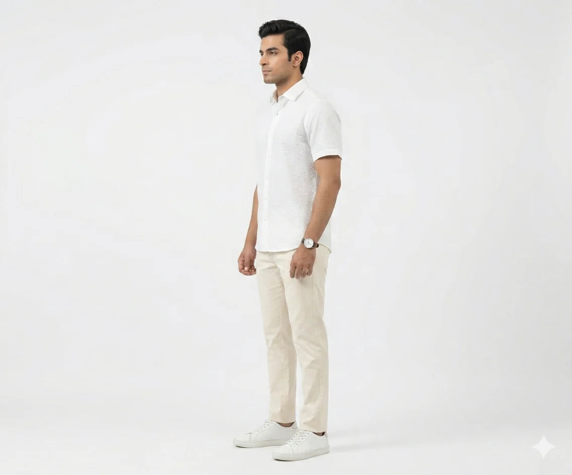 Men's Casual White Dotted Half Sleves Shc-2047 ORG