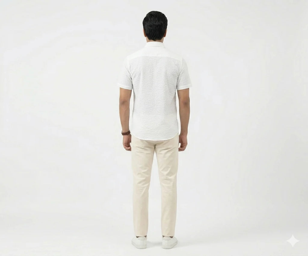 Men's Casual White Dotted Half Sleves Shc-2047 ORG