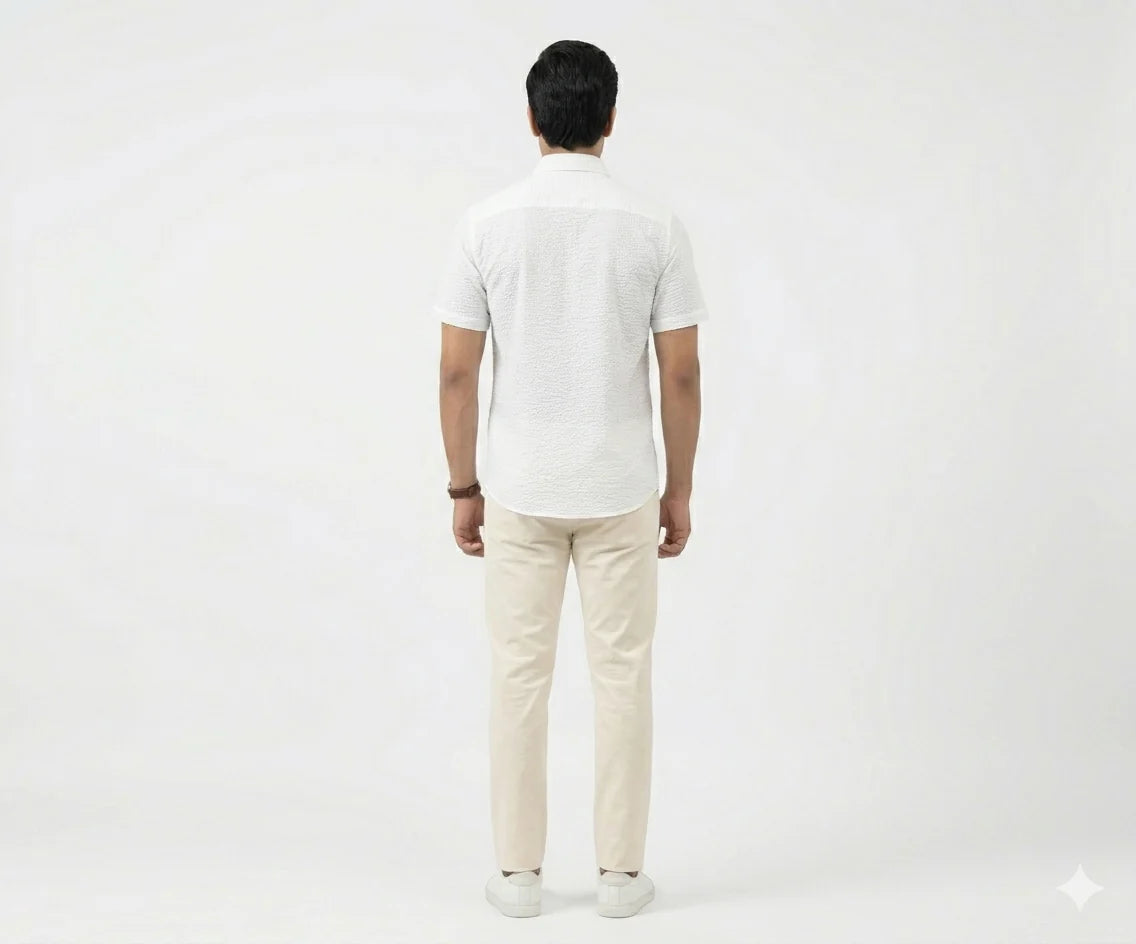 Men's Casual White Dotted Half Sleves Shc-2047 ORG