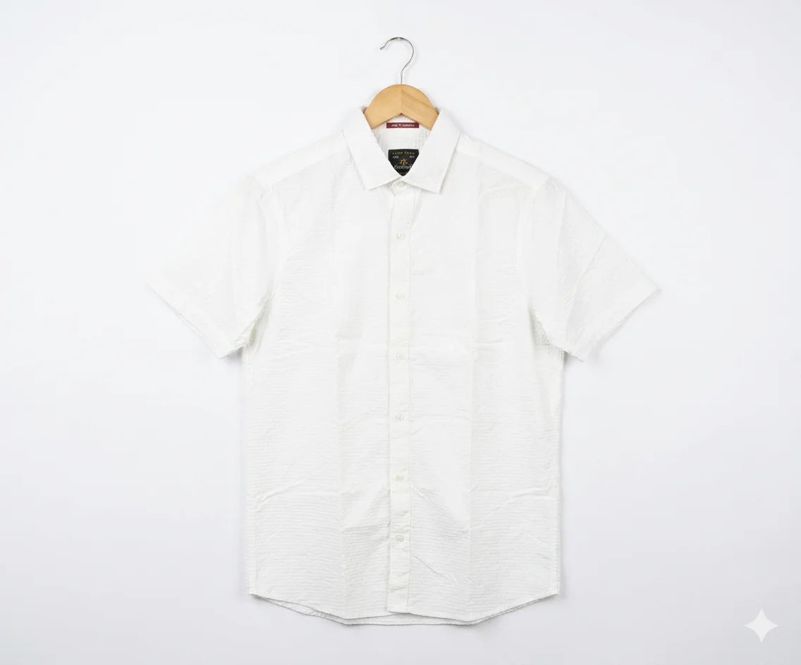 Men's Casual White Dotted Half Sleves Shc-2047 ORG