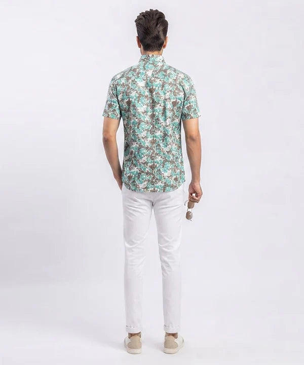 Men's Casual Printed Ferozi Half Sleves Shc-1776 (H)
