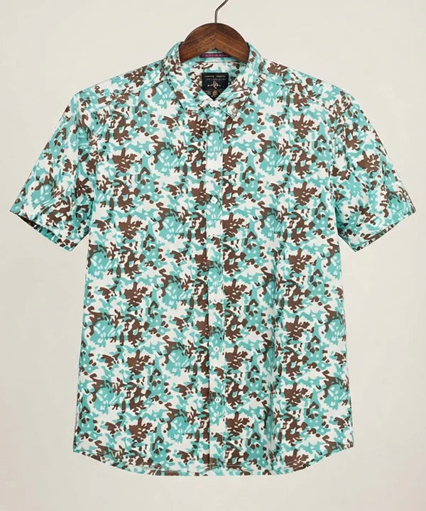 Men's Casual Printed Ferozi Half Sleves Shc-1776 (H)