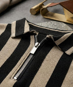 Men'S T-Shirt Collar Beige Stripe Tsh-7160 - Beige - View 2