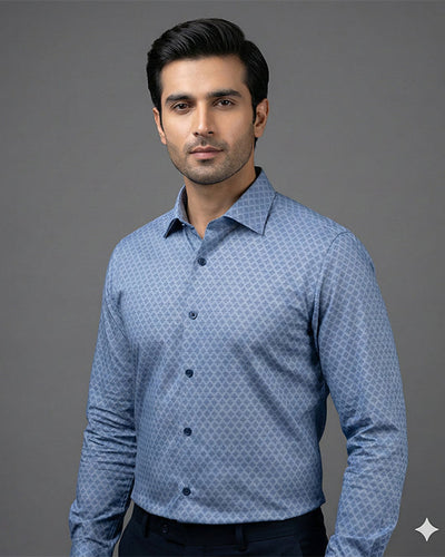 Men'S Dress Shirt - Texture Blue Dsh-0289