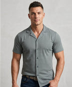 Men’s Pinstripe Drawstring Half Sleeves Shirt– Relaxed Fit - SHC-3067 Green Stripe - Green - View 1