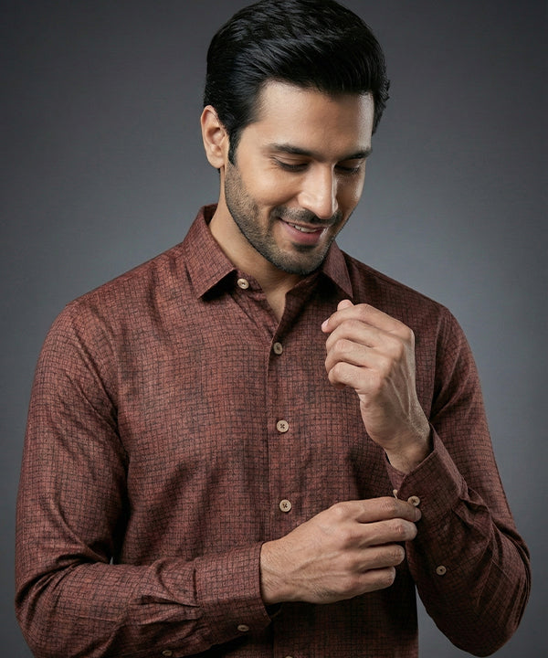 Men's Casual Shirt - Maroon texture- Shc-1971 - Maroon - View 1