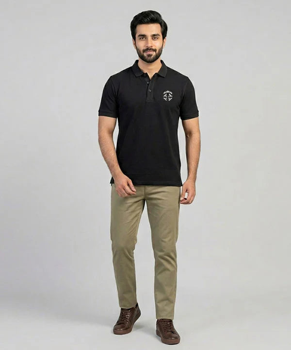Premium Ribbed Collar Basic Polo T-Shirt Black TSH-7162