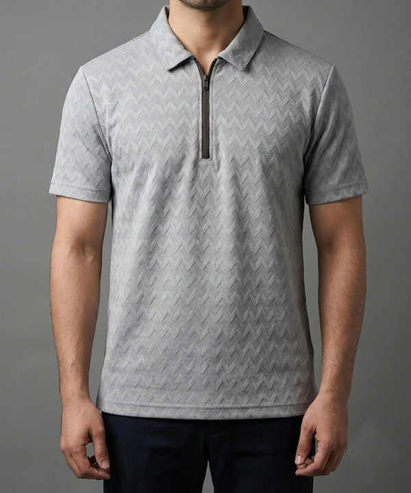 Men's T-Shirt Collar Grey Zip Style Tsh-7022