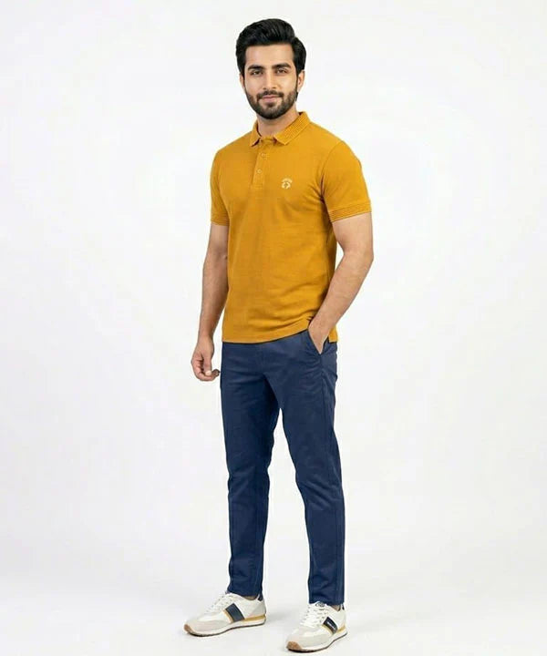 Premium Ribbed Collar Basic Polo T-Shirt Mustard TSH-7162