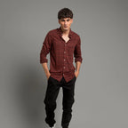 Men's Casual Checkered Shirt - Maroon Shc-1973 Strech Fabric(ORG)
