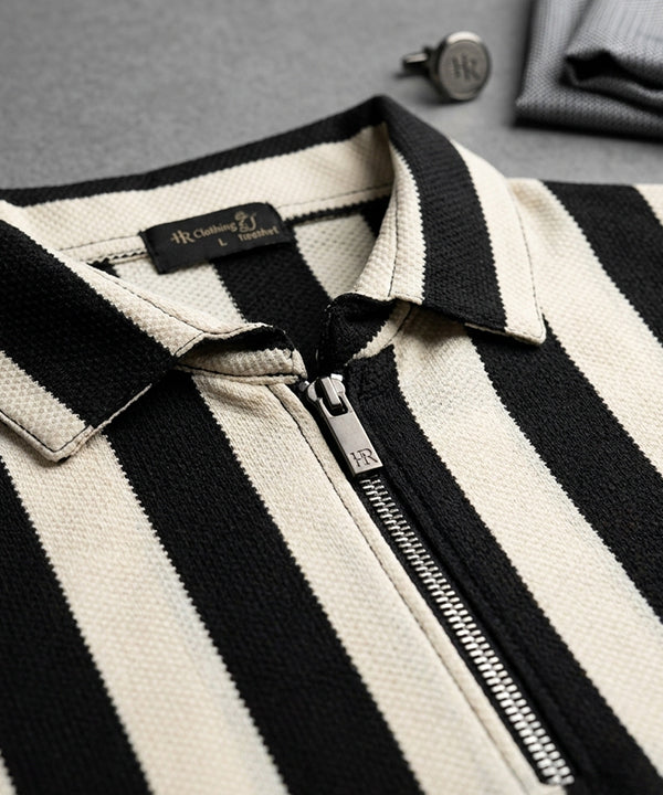 Men'S T-Shirt Collar Black Stripe Tsh-7160 - Black - View 2