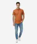 Men's Casual Shirt Half Sleeves - Rust Shc-1927 Strech Fabric - Rust - View 1
