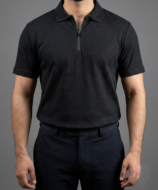 Men's T-Shirt Collar Black Zip Style Tsh-7020