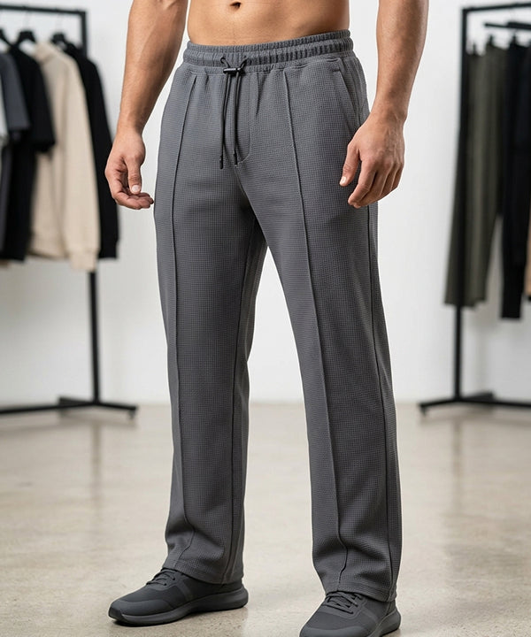 Waffle Knit Elastic Waist Trousers - D Grey Lwr-0694 - Grey - View 1