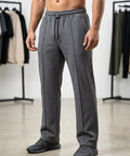 Waffle Knit Elastic Waist Trousers - D Grey Lwr-0694 - Grey - View 1