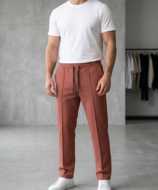Men’S Pinstripe Drawstring Baggy Trousers– Lwr-0688 Maroon Stripe - Maroon - View 1