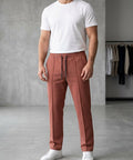 Men’S Pinstripe Drawstring Baggy Trousers– Lwr-0688 Maroon Stripe - Maroon - View 1