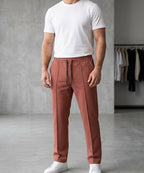 Men’S Pinstripe Drawstring Baggy Trousers– Lwr-0688 Maroon Stripe - Maroon - View 1