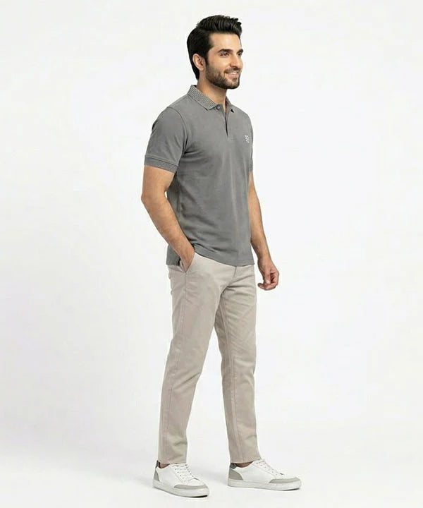 Premium Ribbed Collar Basic Polo T-Shirt Grey TSH-7162