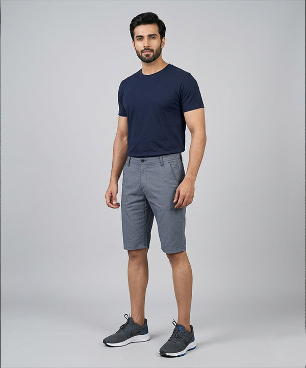 Men’S Summer Cotton Texture Navy Shorts- Br-0101 - Navy - View 1