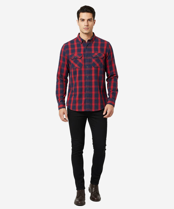 Men's Casual Checkered Shirt - Red Chk SHC-1719 - Red - View 1