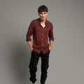 Men's Casual Checkered Shirt - Maroon Shc-1973 Strech Fabric - Maroon - View 1