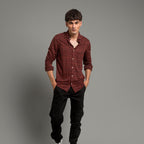 Men's Casual Checkered Shirt - Maroon Shc-1973 Strech Fabric - Maroon - View 1