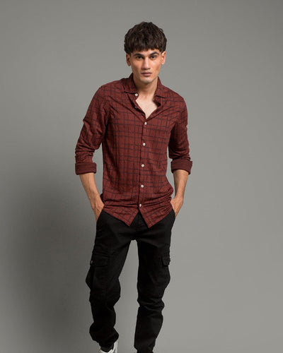 Men's Casual Checkered Shirt - Maroon Shc-1973 Strech Fabric