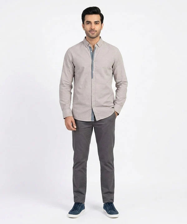 Men's Casual Shirt - L Grey Stripe Shc-1619 ORG ( H )