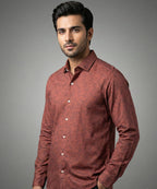 Men's Casual Shirt - Texture Maroon Shc-1972 Strech Fabric - Maroon - View 1