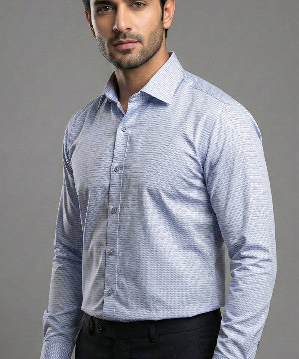 Men'S Dress Shirt - Texture Blue Dsh-0287 - Blue - View 1